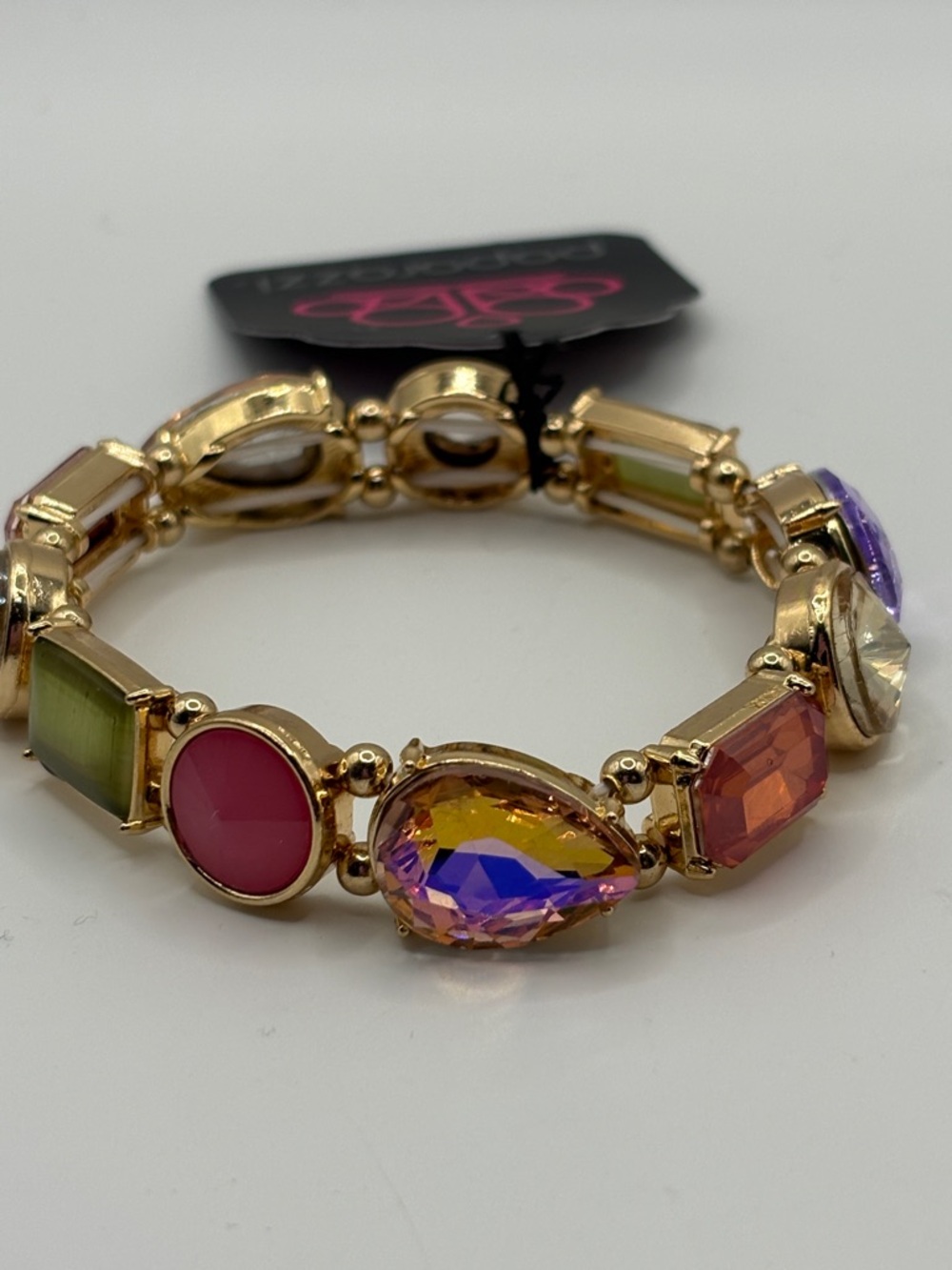 paparazzi Gold Multicolor Crystal Bracelet with Pink & Purple Accents New - Picture 4 of 6